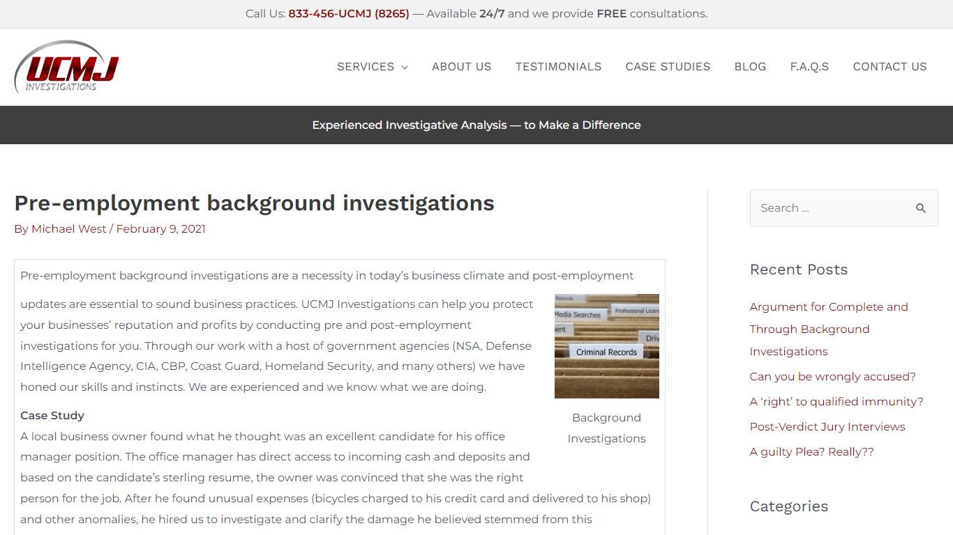 Pre-employment background investigations